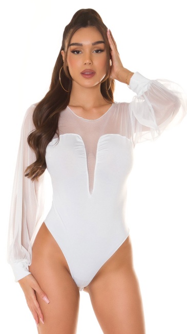 BODY WITH MESH INSERT AND BALLOON SLEEVES